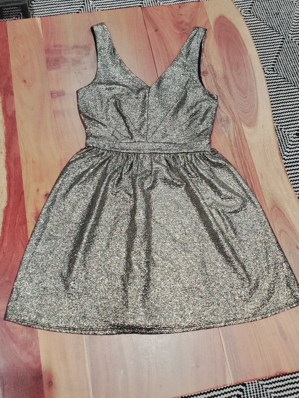 One Clothing- Warm Silver Metallic Skater Pleated Party Dress- Small